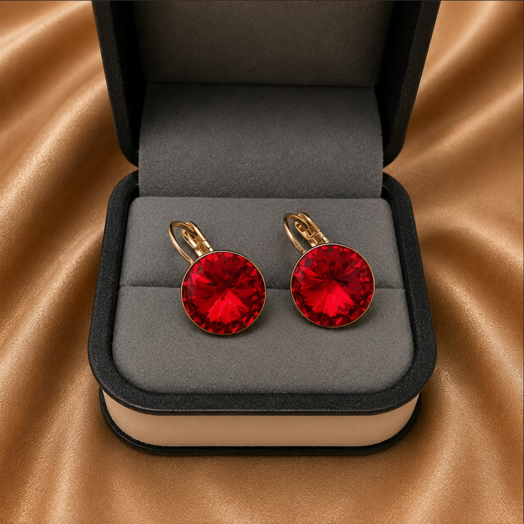 Round Swarovski Drop Earrings – 18k Gold Plated