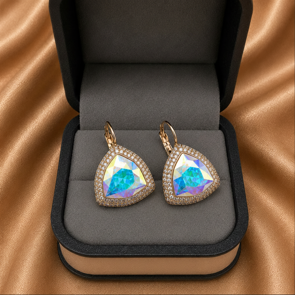 Round Swarovski Drop Earrings – 18k Gold Plated