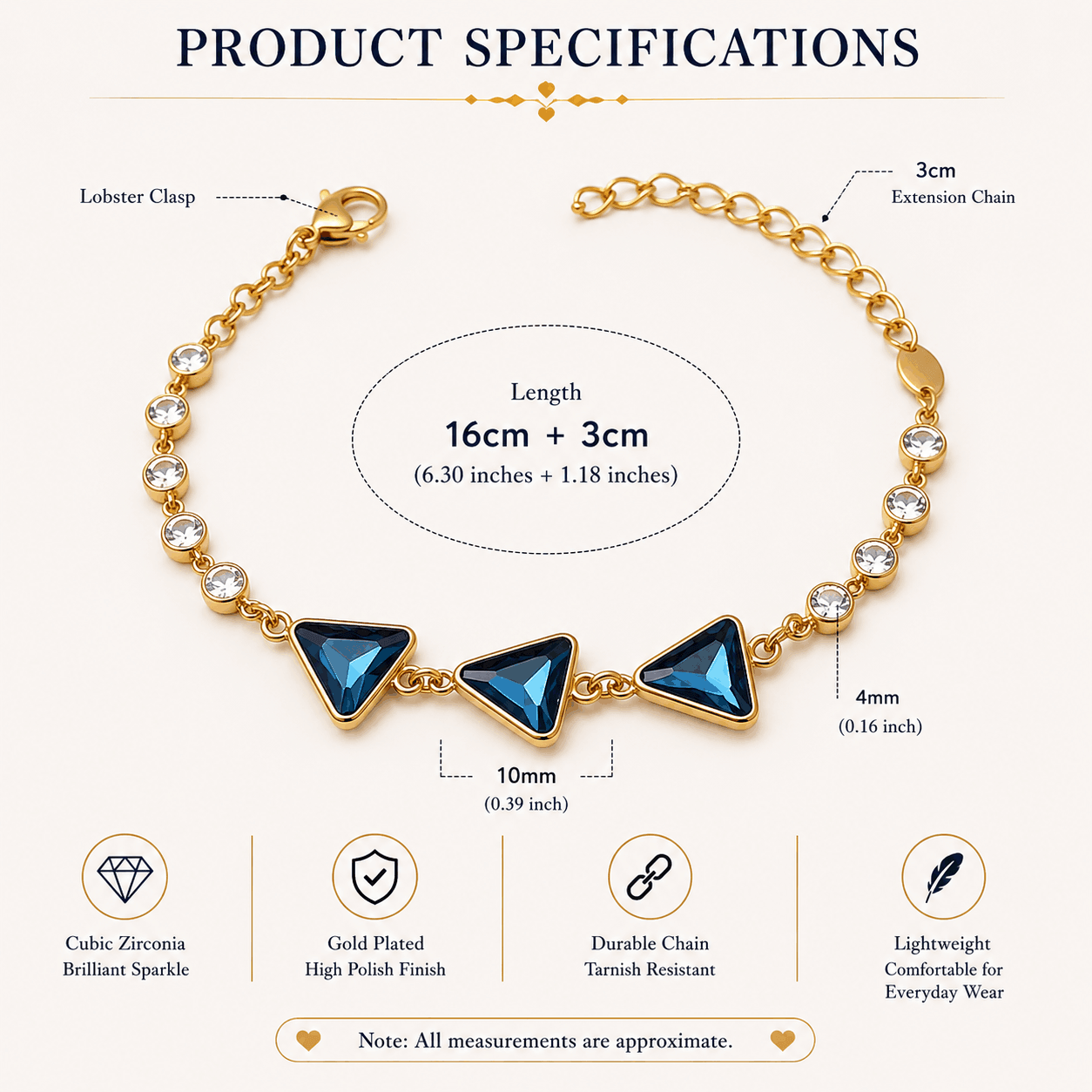 The Nora Bracelet – 18k Gold Plated – Navy Blue