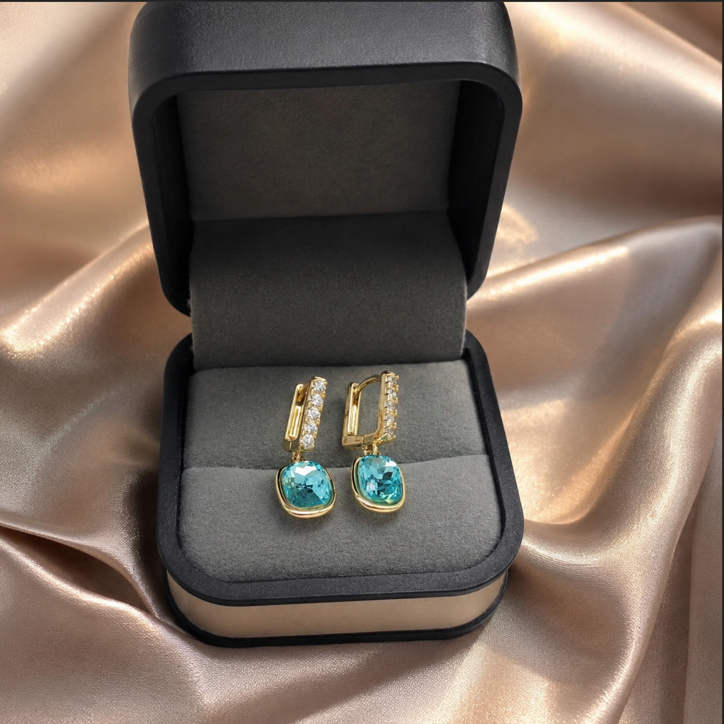 Swarovski Hoop Drop Earrings – 14k Gold Plated