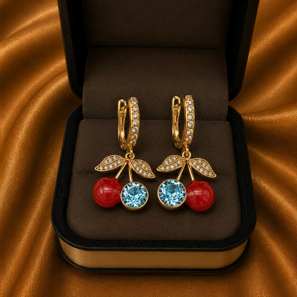 Cherry Pavé Drop Earrings – Gold Plated