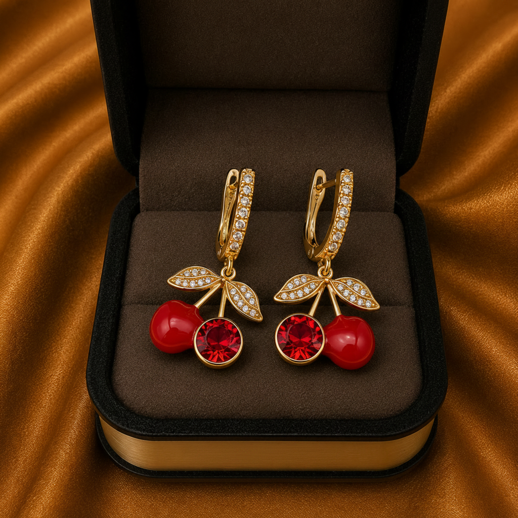 Cherry Pavé Drop Earrings – Gold Plated