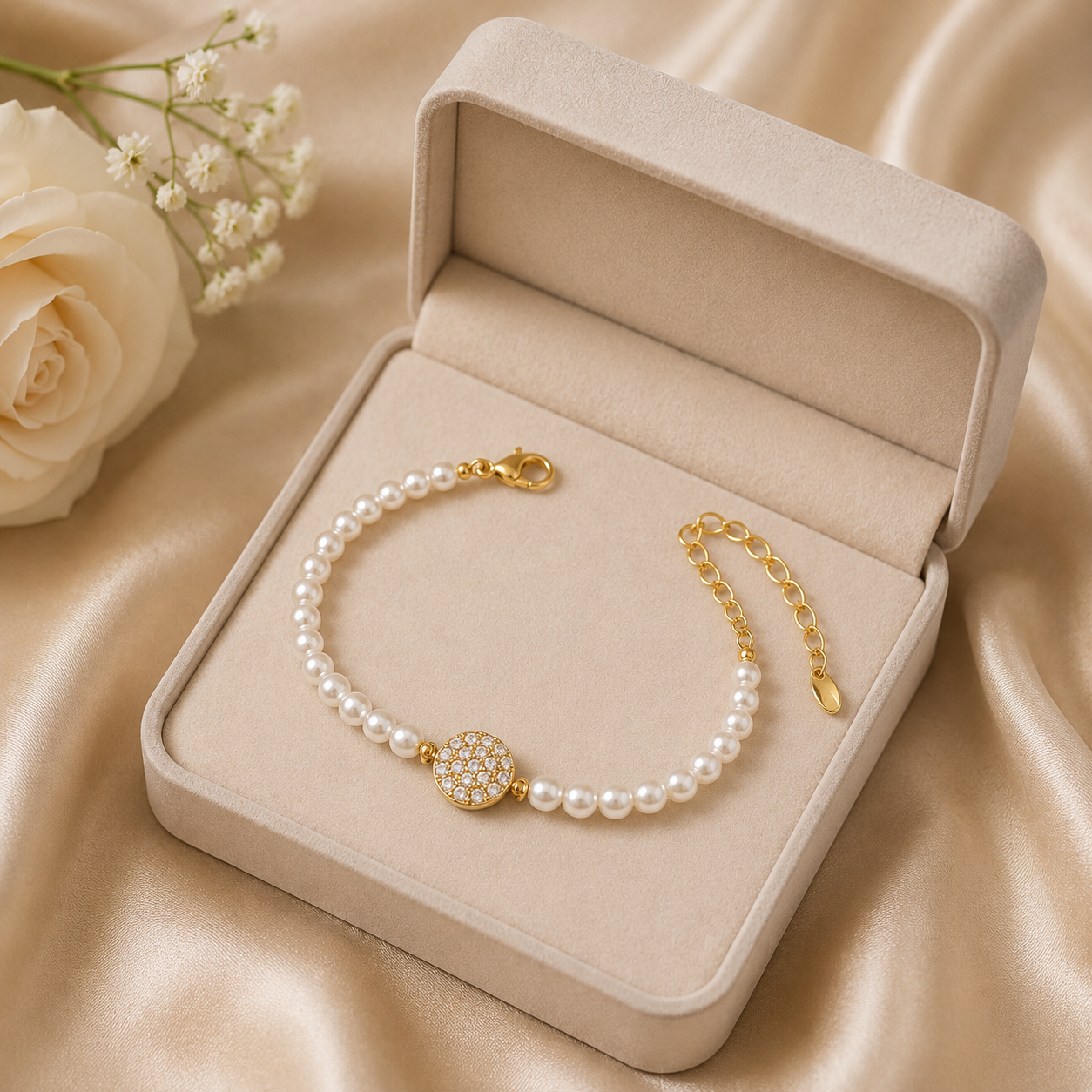 The Grace Bracelet – Gold Plated – Pearl - box