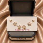 Floral Crystal Trio Earring Set – Gold Plated