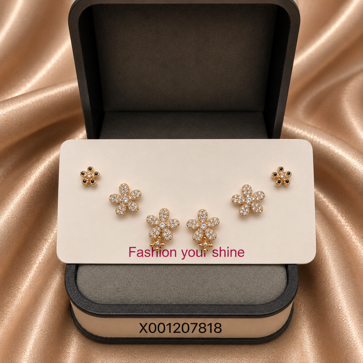 Floral Crystal Trio Earring Set – Gold Plated