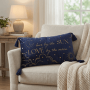 Blue Velvet Rectangular Cushion – “Live by the Sun, Love by the Moon”