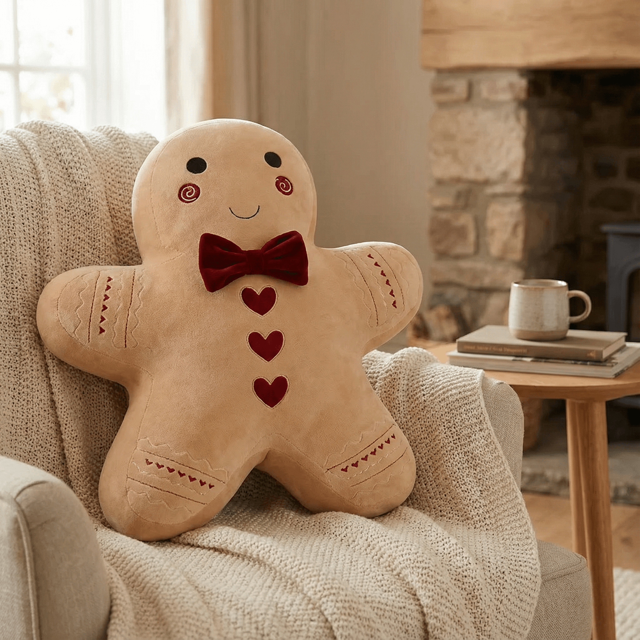 Gingerbread Man Plush Cushion – Large Festive Decor Pillow