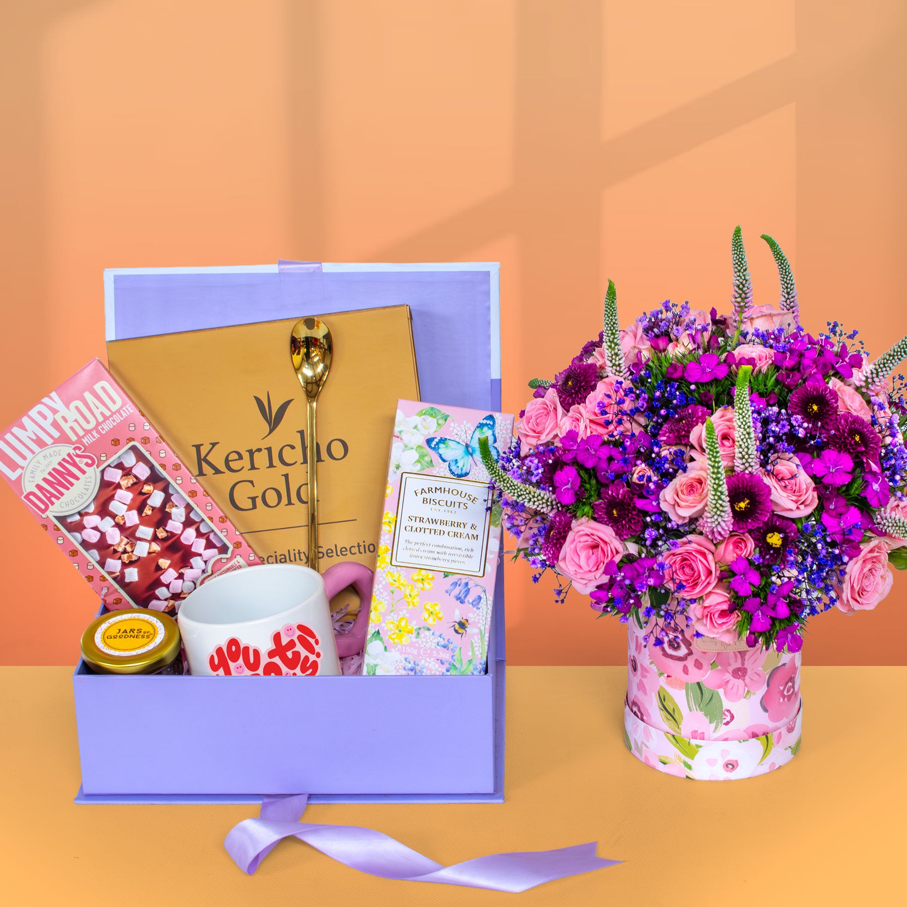 The Morning Reverie Flower Package – Personalised Mug, Flowers & Breakfast Gift Hamper