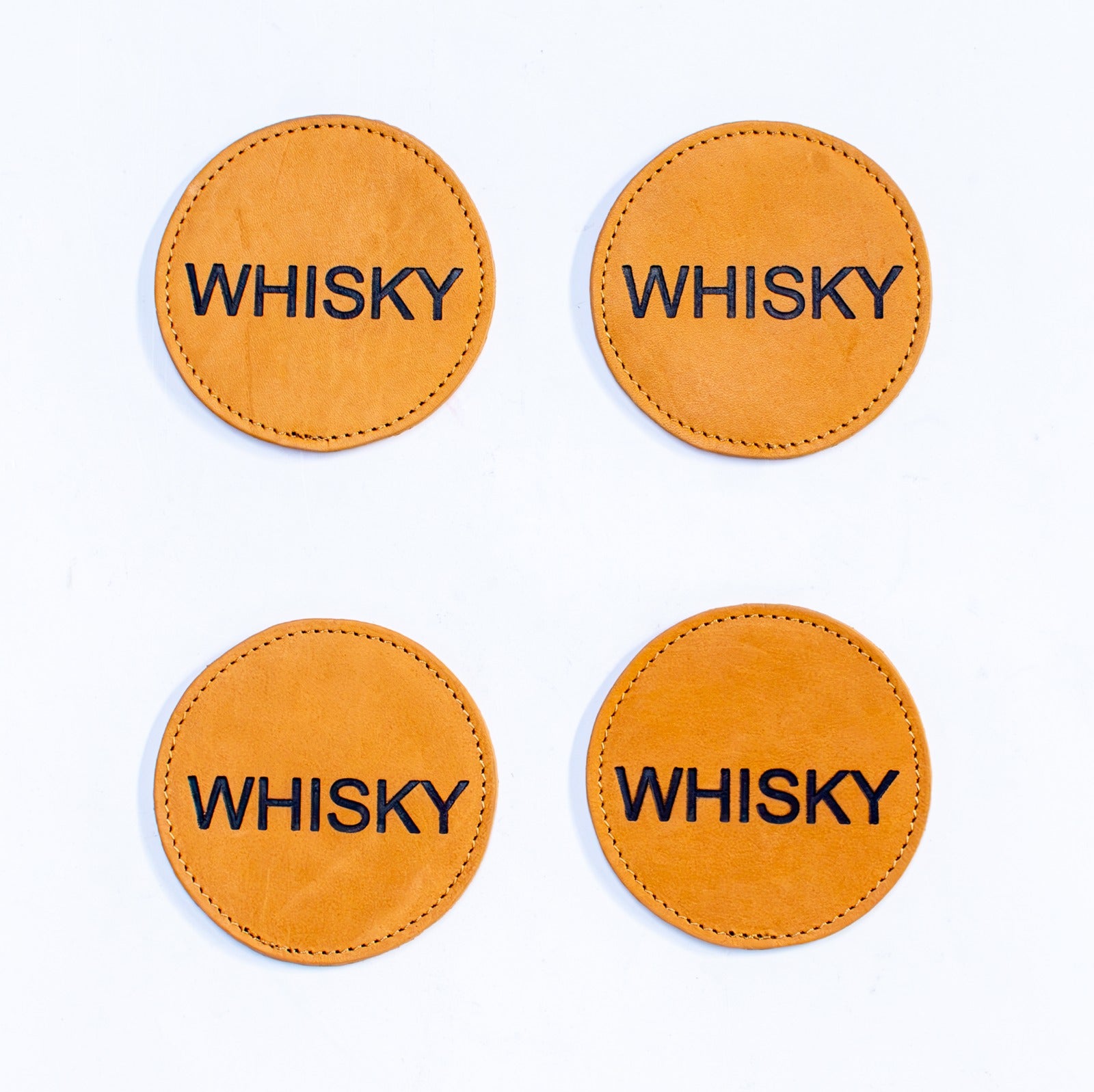 Set of 4 Genuine leather  Coasters- Whisky