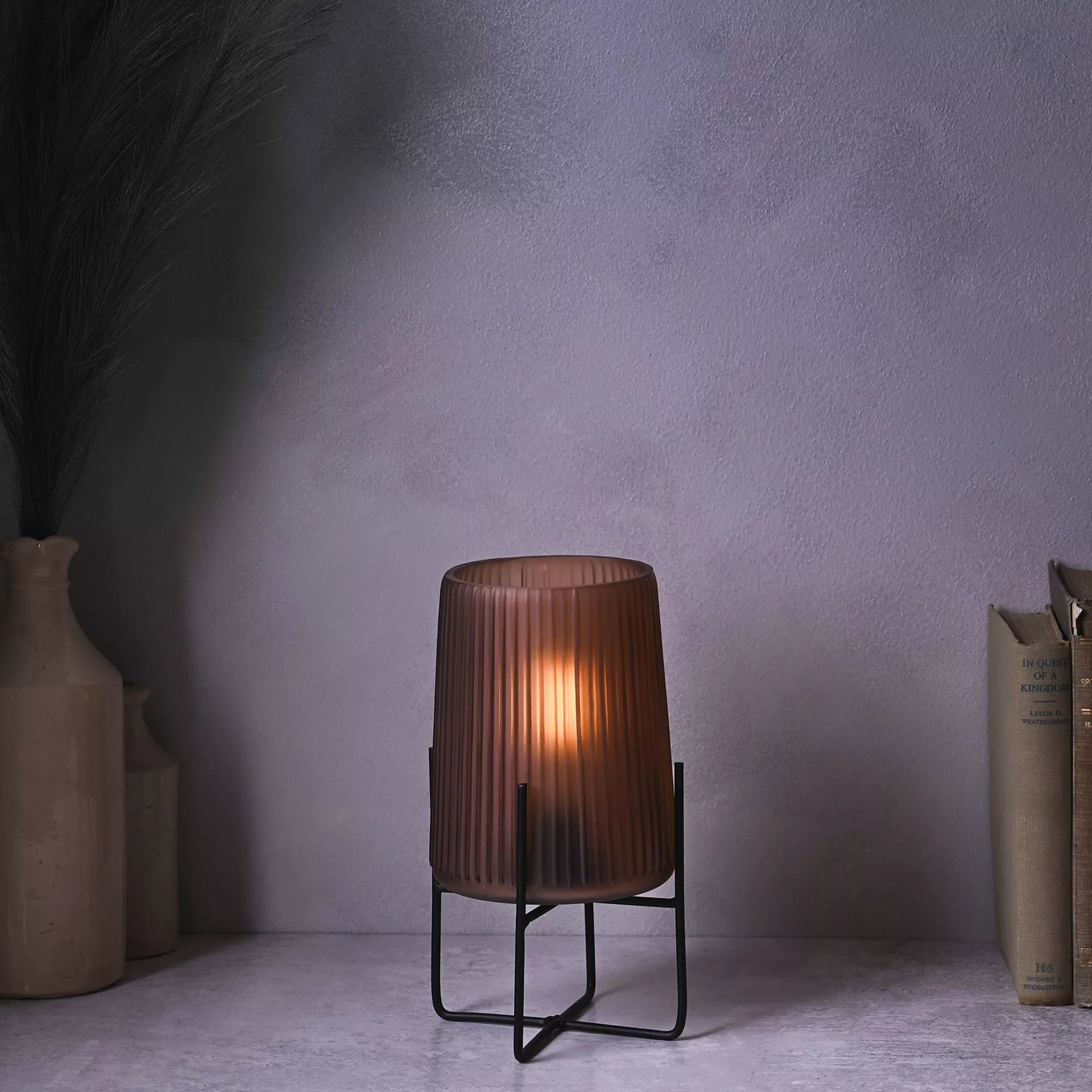 Hestia Battery Operated Glass Lamp with Stand – Frosted Coffee