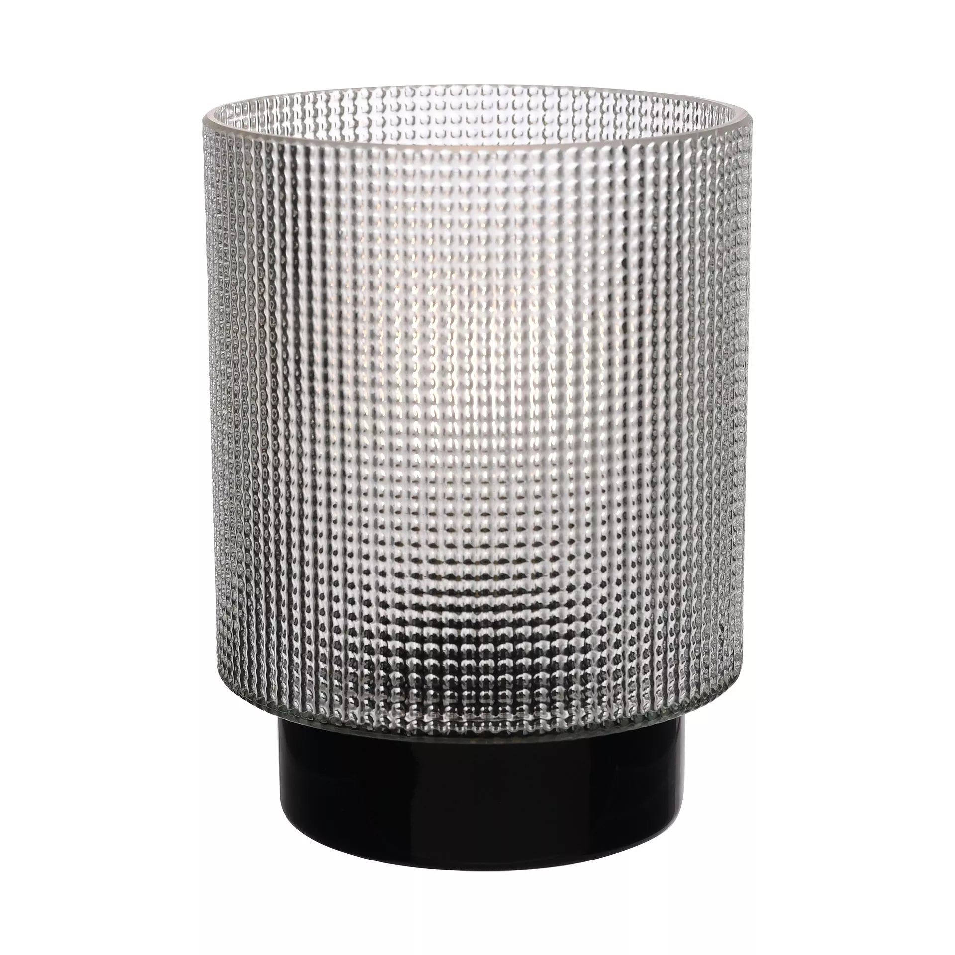 Hestia Battery Operated Textured Glass Lamp – Silver with Black Base