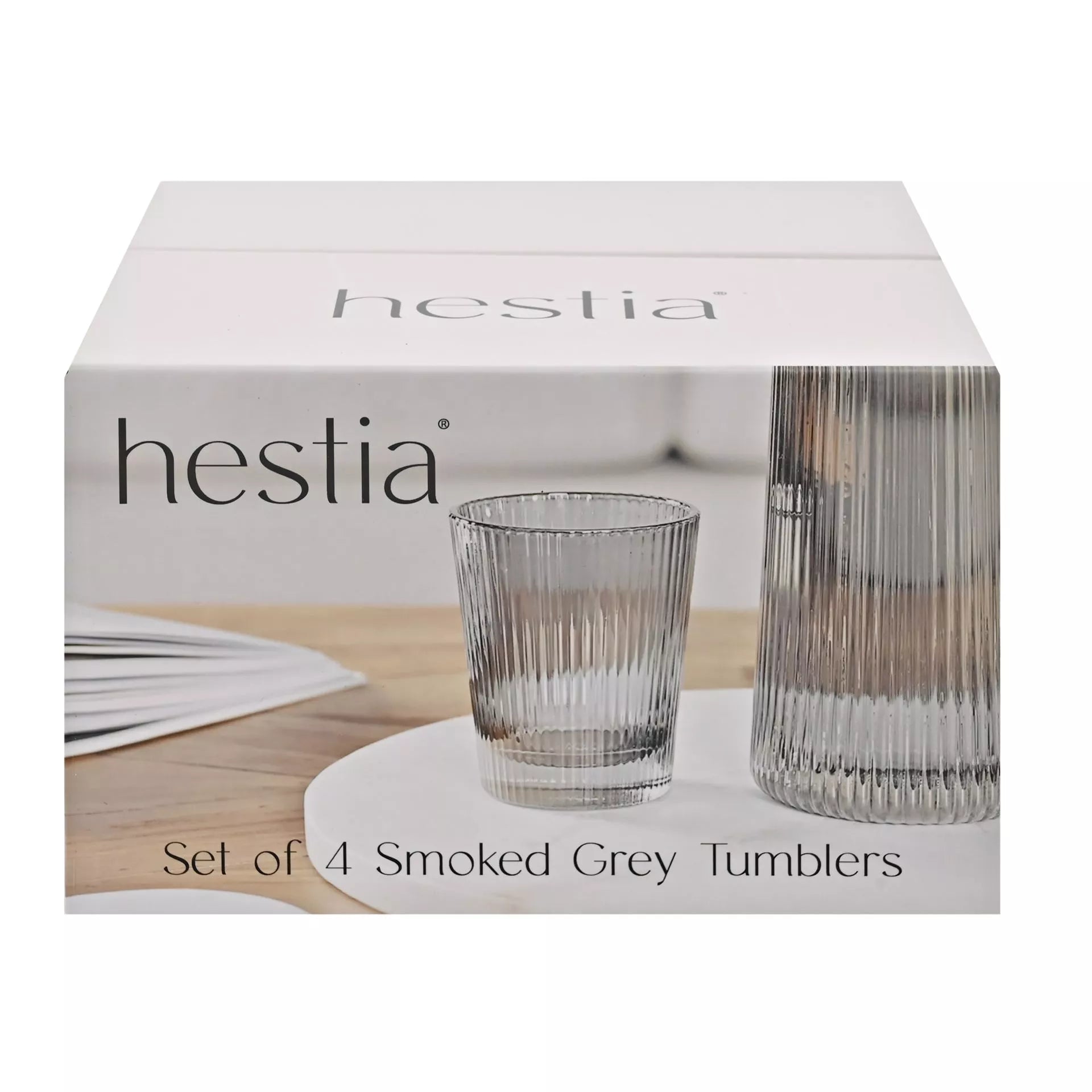 Hestia Set of 4 Grey Ribbed Glasses