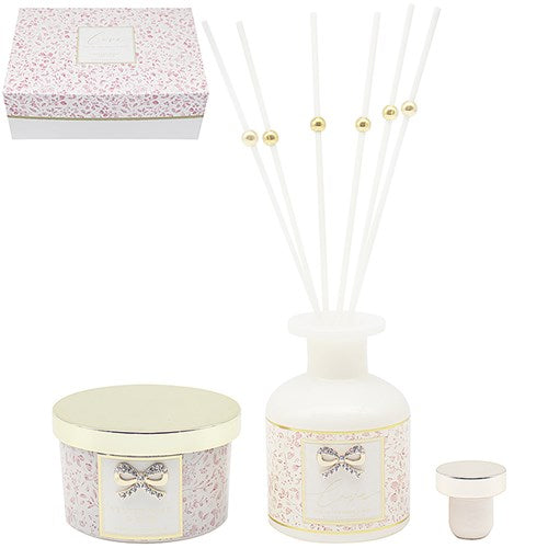 Hearts Design Candle & Diffuser Set of 2 – Love Rose