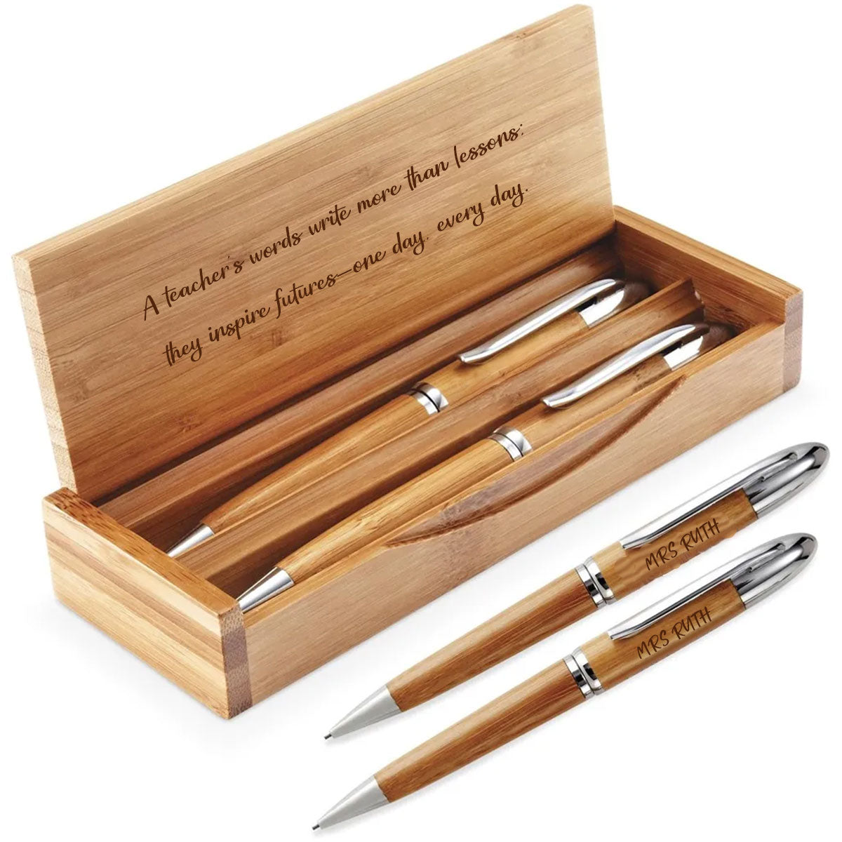 Personalised Teachers Unity Ball Pen & Pencil Set - Natural