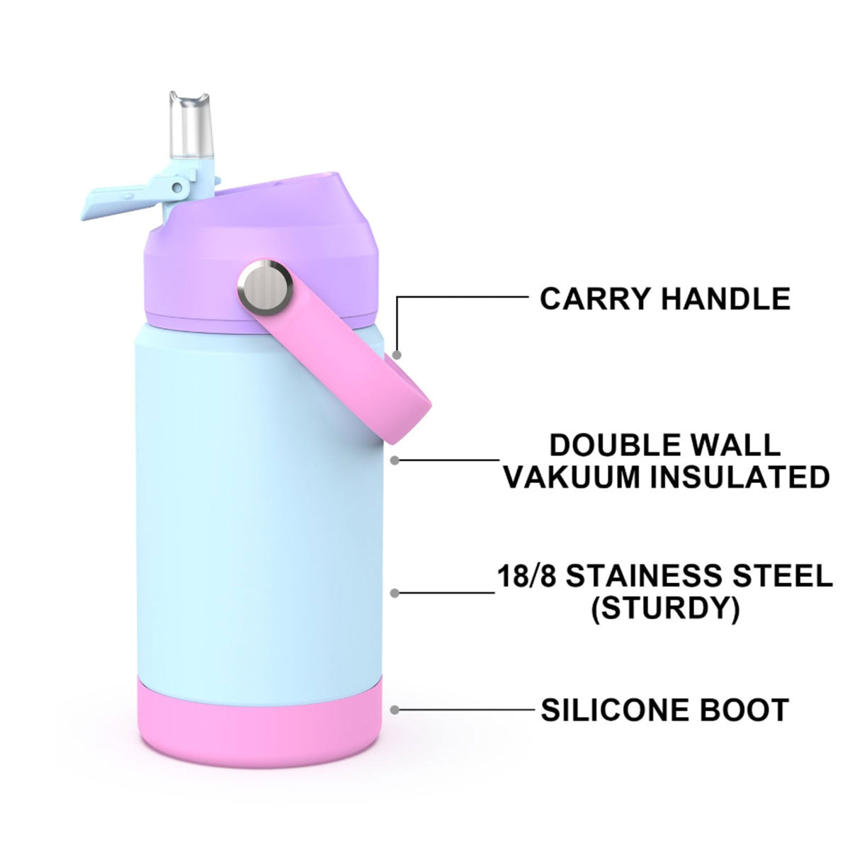 Kids Insulated Water Bottle with Straw-530ml