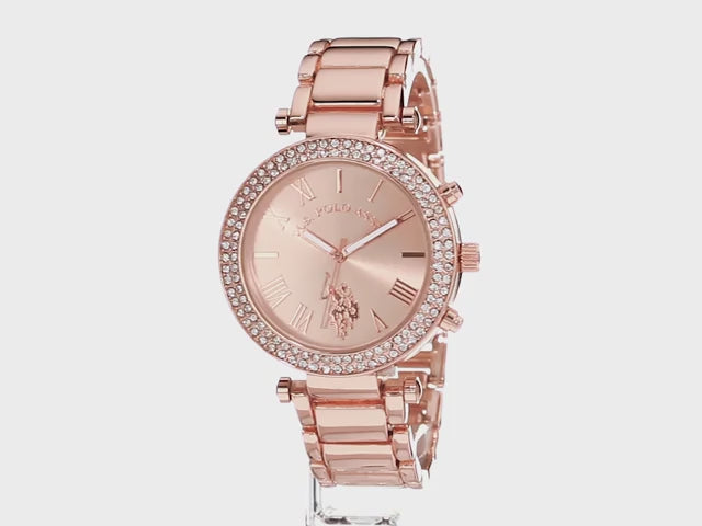 Load video: U.S. Polo Assn. Rose Gold Radiance Women's Quartz Watch