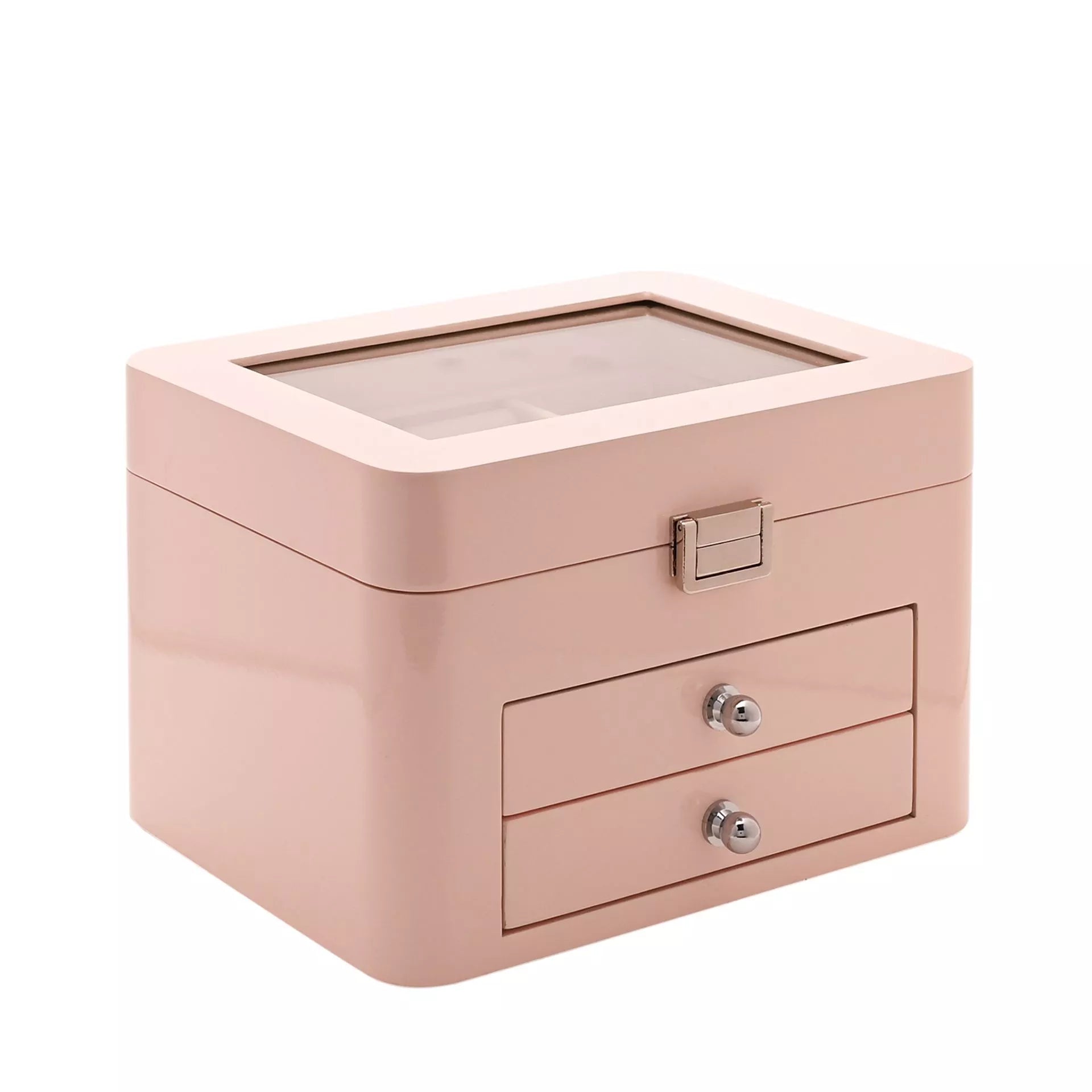 Pink Wooden Jewellery Box with Compartments and 2 Drawers