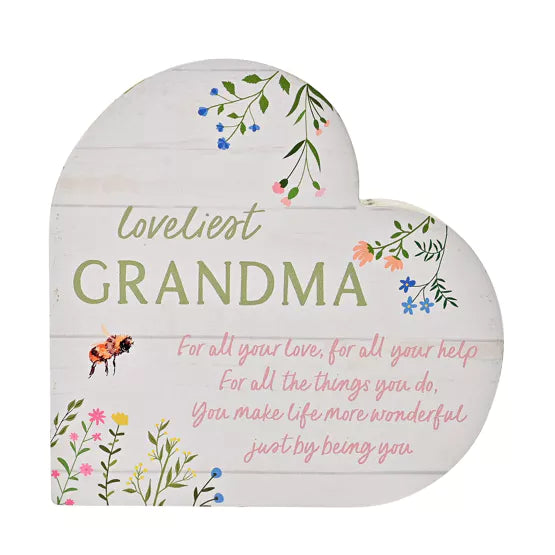 The Cottage Garden Floral Heart Mantel Plaque – ‘Grandma’
