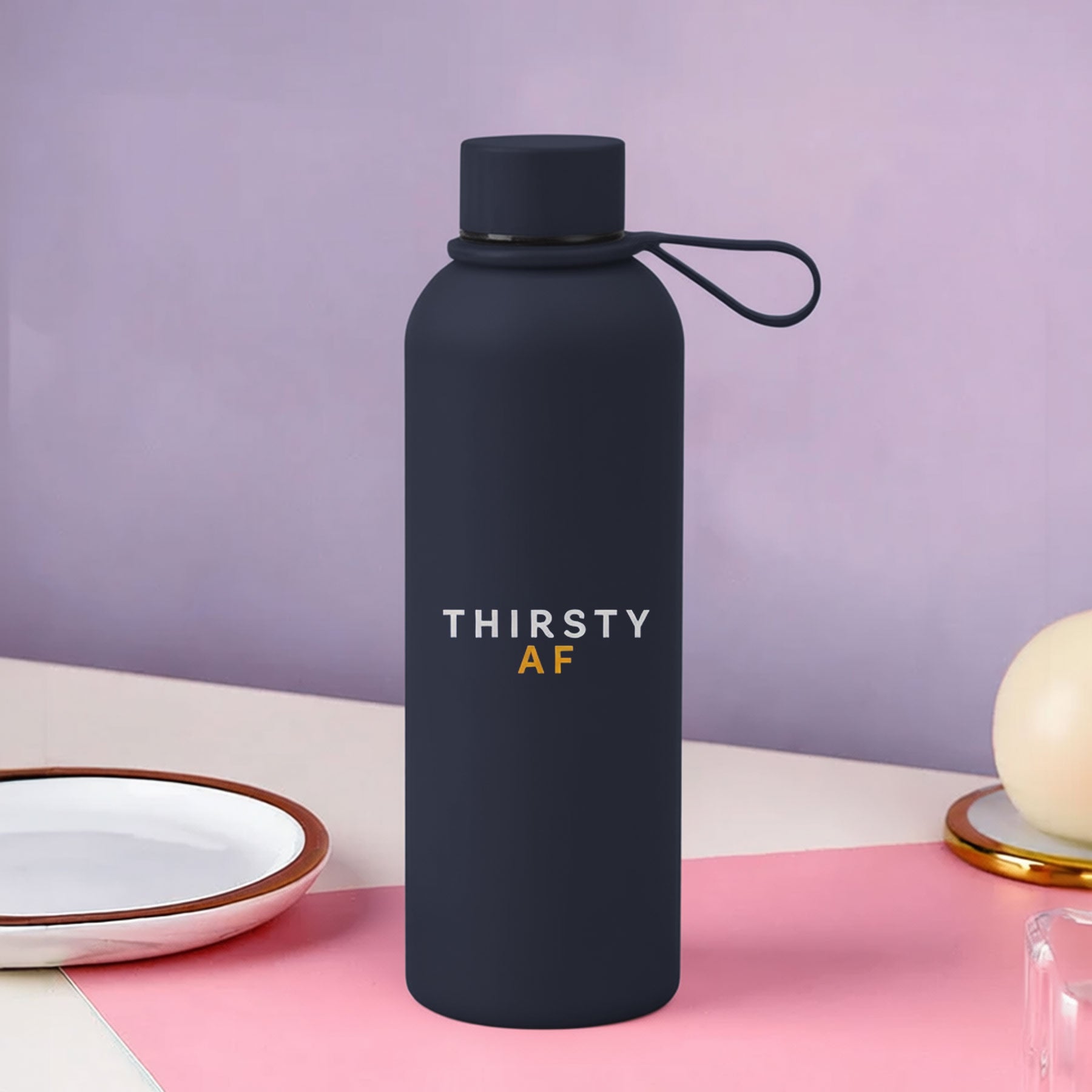 Thirsty AF Soft Touch Black Water Bottle - 500ml
