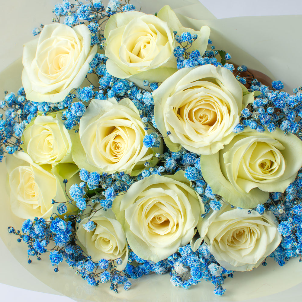 Snowfall Whispers White Roses Bouquet
