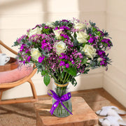 The Violet Charm White Roses Flower Bouquet