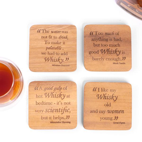 Set of 4 Wooden Coasters- Whisky Quotes
