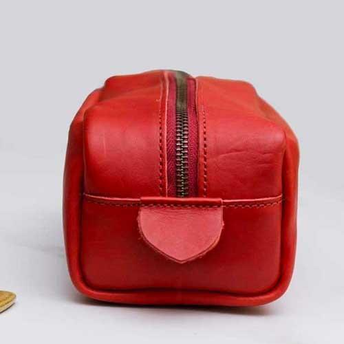 Red Genuine Leather Washbag