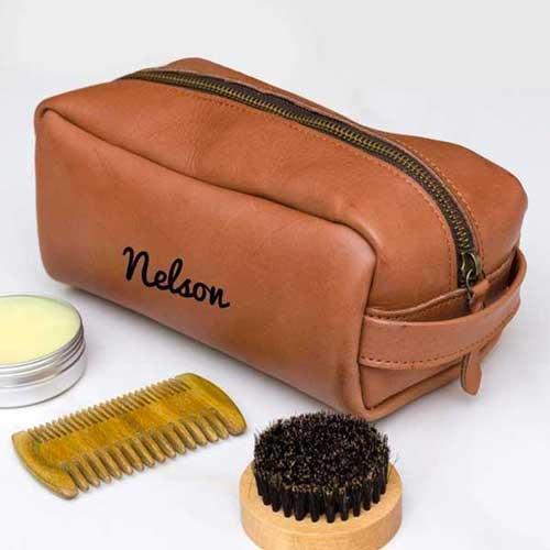 Cognac Genuine Leather Wash Bag