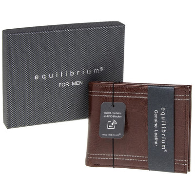 Double Lines Leather Wallet Brown