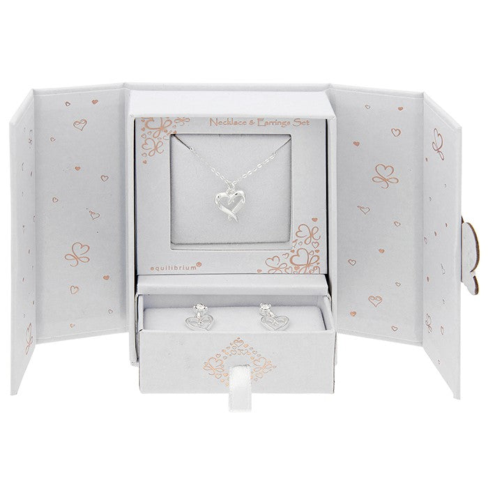 Gold Plated Crystal Heart Necklace & Earrings Gift Set