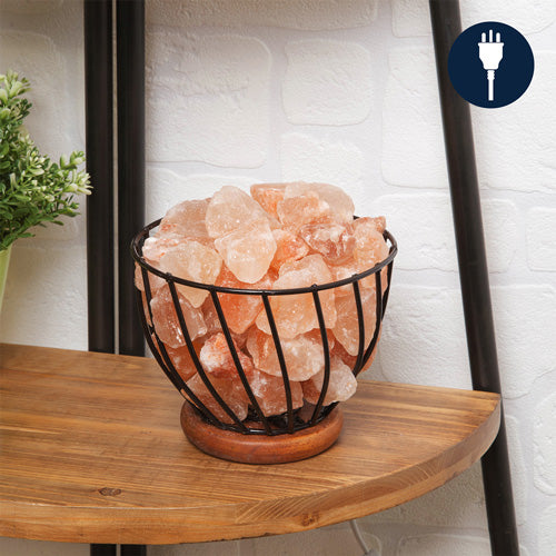 Himalayan Rock Salt Fire Effect Basket Lamp