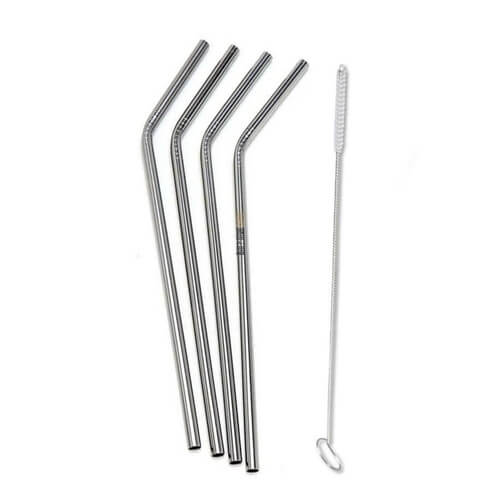 Set of 6 Angled Steel Drinking Straws & Cleaning Brush-20 cm