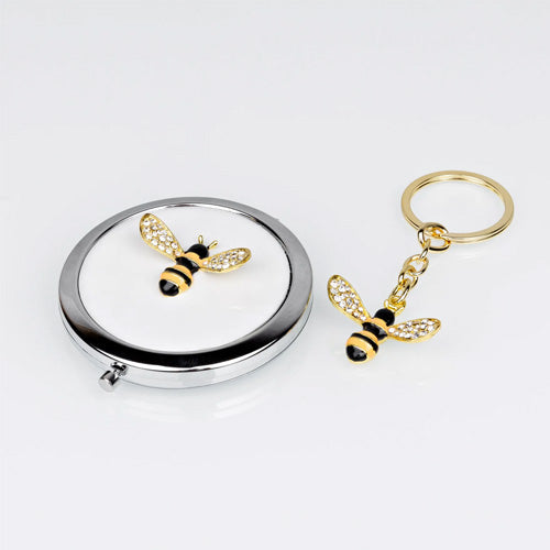 Sophia Silver Plated Bumble Bee Compact Mirror & KeyRing Set