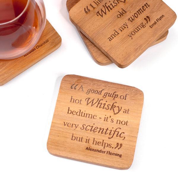 Set of 4 Wooden Coasters- Whisky Quotes