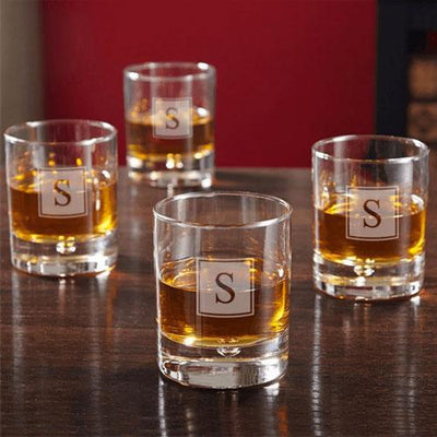 Engraved Block Monogram Set of 4 Stern Whiskey Glasses