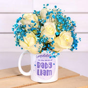 Welcome Baby Boy Flowers Arrangement In A Mug