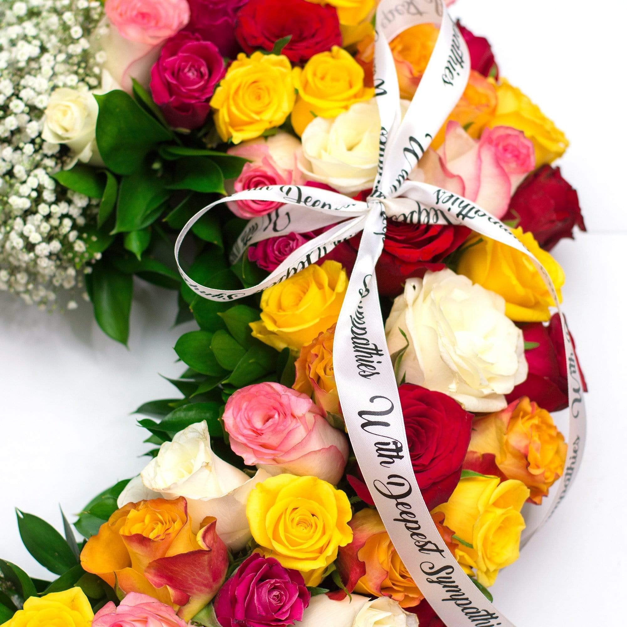 Mixed Rose and Baby Breath Funeral Heart
