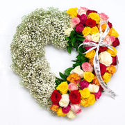 Mixed Rose and Baby Breath Funeral Heart