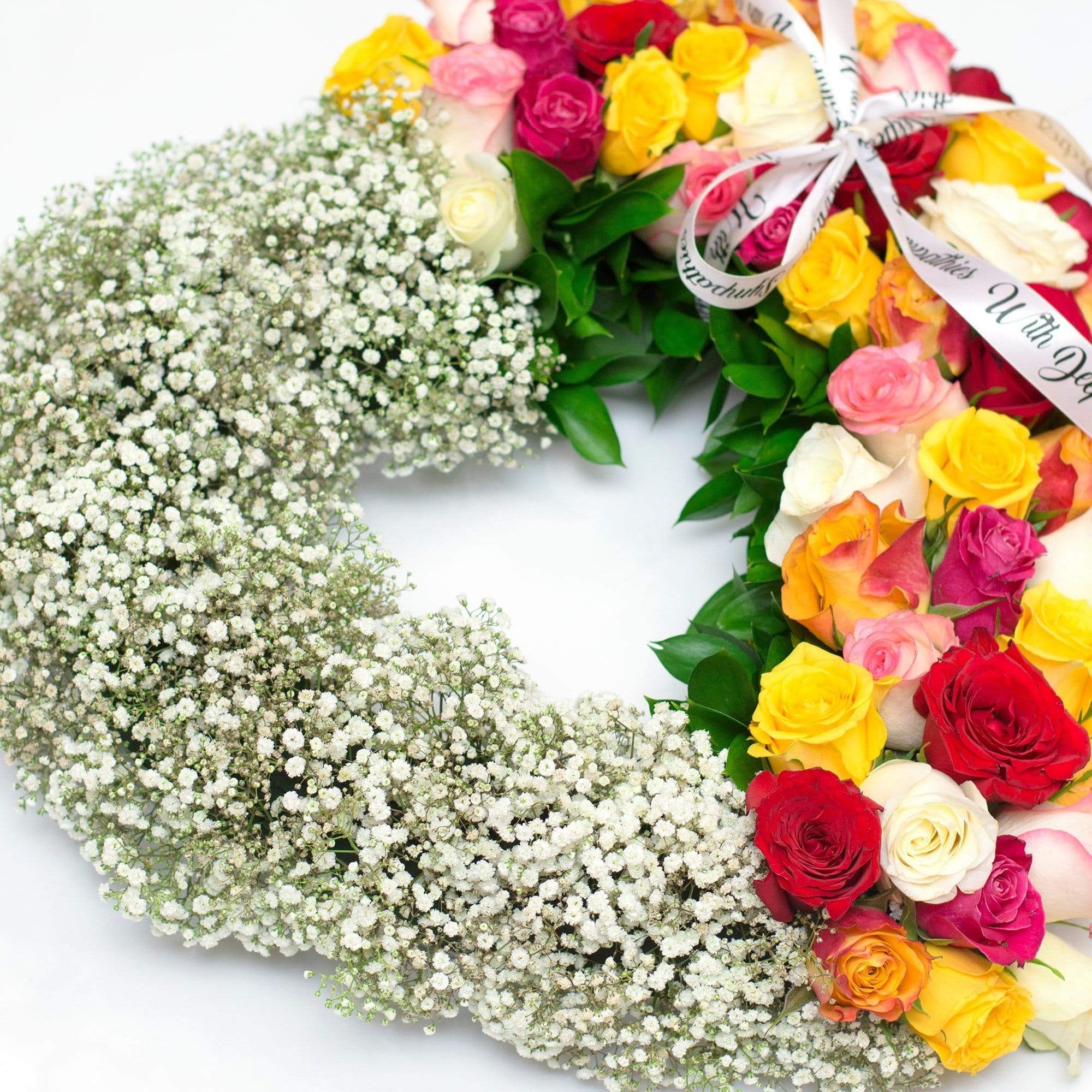 Mixed Rose and Baby Breath Funeral Heart
